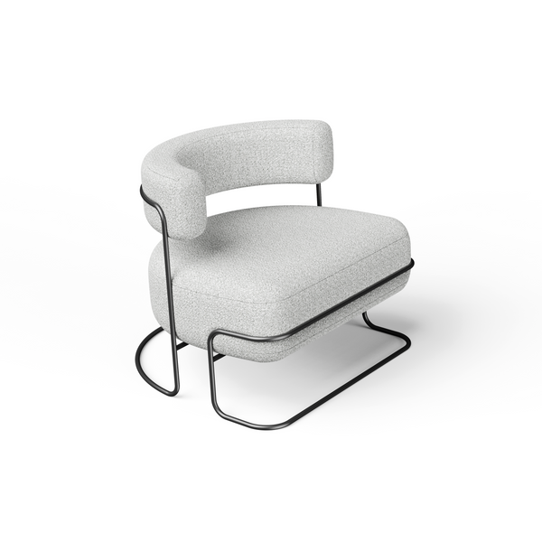 Moglea Francis Chair in grey fabric with modern design, featuring a cushioned seat and sleek wooden legs.