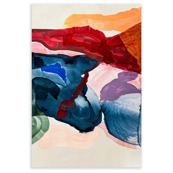 Moglea Echo art print featuring abstract, watercolor-inspired design with soft blue and green tones on textured paper.
