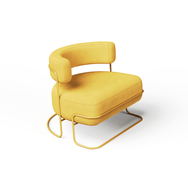 Yellow Sunflower Francis Chair by Moglea, a stylish floor sample with vibrant sunflower design and comfortable seating.