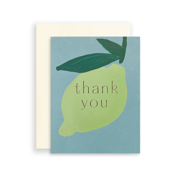 Moglea Fruit Thank You card featuring a vibrant lime and fruit illustration, perfect for expressing gratitude.